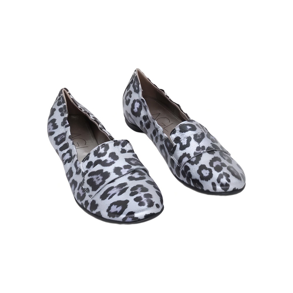 AGL Cristiana Moccasin Flats Slip On Metallic Purple Leopard Size 5.5M